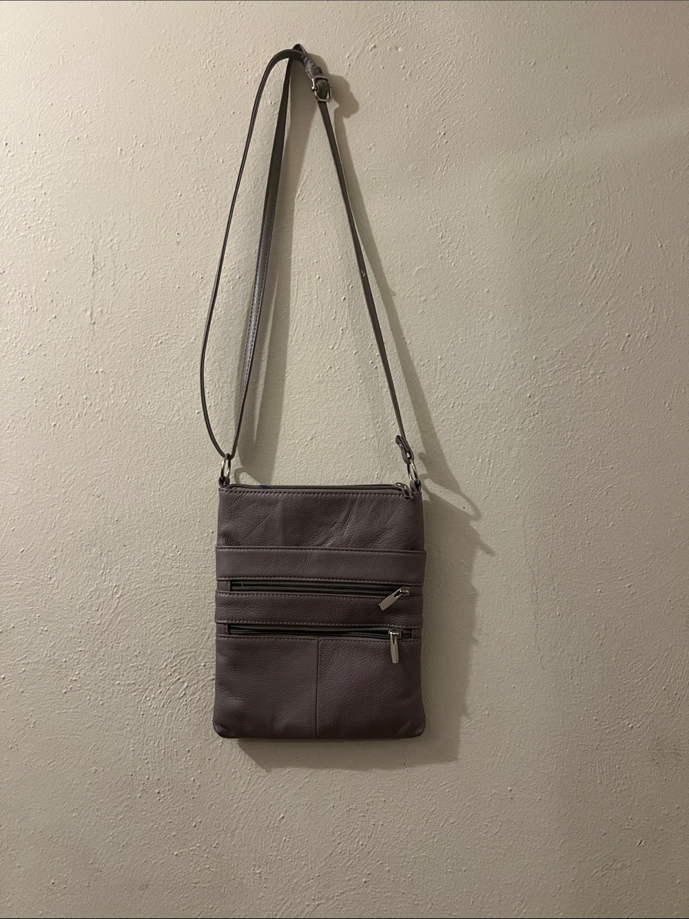Slim Crossbody Bag - Gray Leather Shoulder Bag